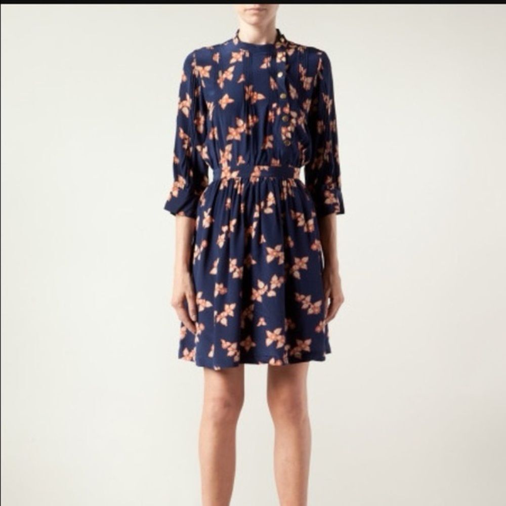 Anthropologie Lauren Moffatt Uma Pintuck 100% Silk Dress Navy Size 4